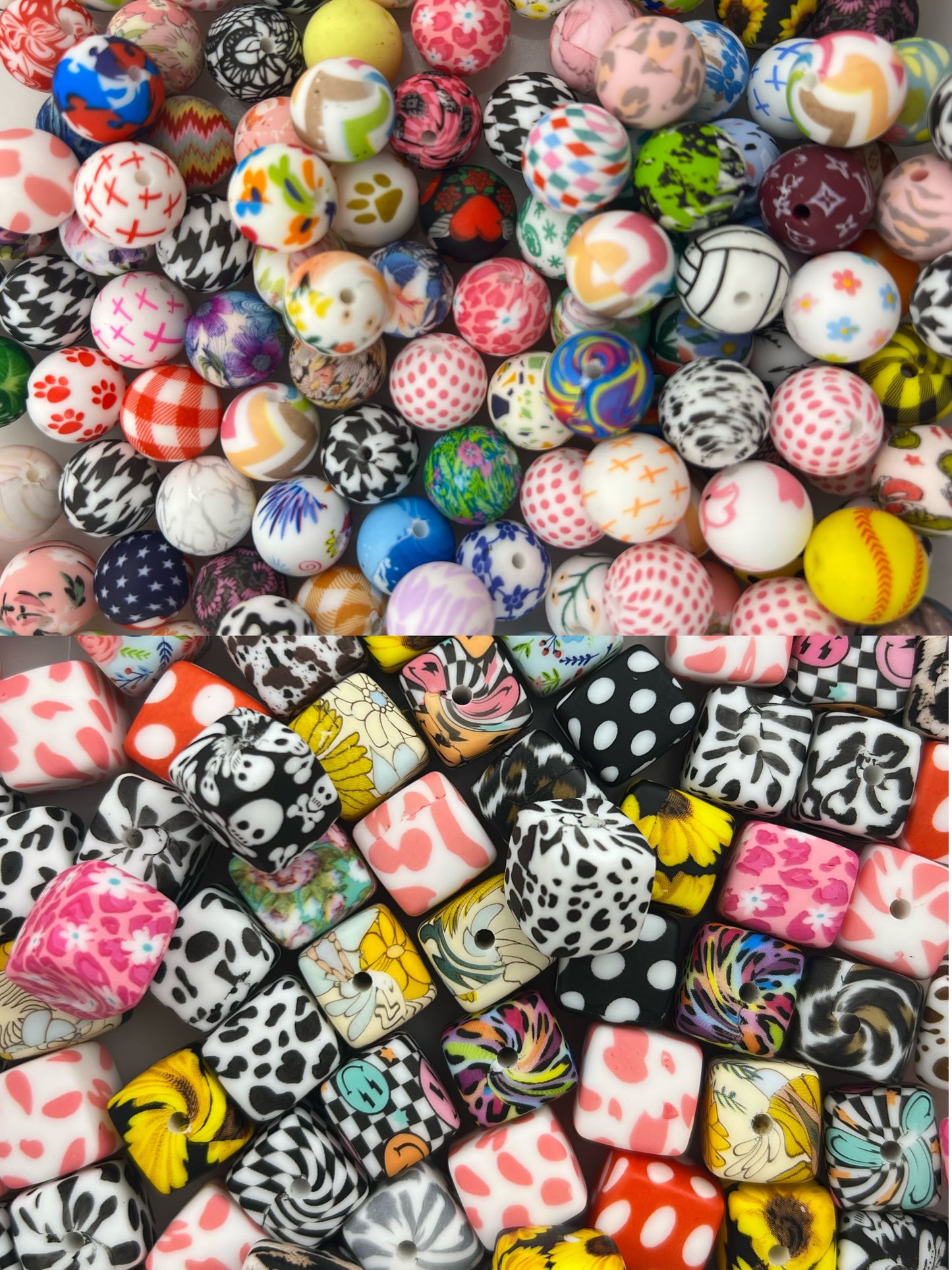 Silicone beads round cube mixed